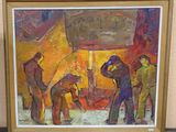 tableau représentant un groupe d'hommes travaillant à un coin de rue