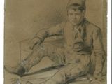 dessin représentant un homme assis par terre, les jambes croisées
