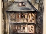 a picture of a painting of a building in a frame
