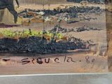 a painting of an elephant that is walking in the dirt