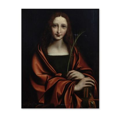 un tableau représentant une femme tenant une fleur à la main