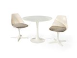two chairs and a table on a white surface