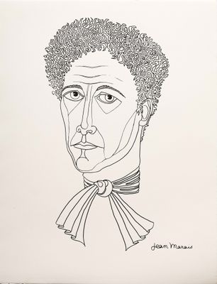 drawing of a drawing of a man with curly hair and a bow tie