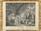 an old picture of a group of people sitting around a table