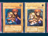 four cards of different colors and designs on a blue background
