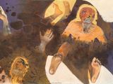 an image of a painting of a man and a woman in a cave