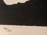 painting of a black dog with a white spot on it ' s face