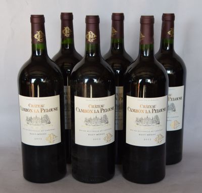six bouteilles de vin rouge sont alignées sur une table