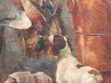 a painting of a painting of a dog and a bird