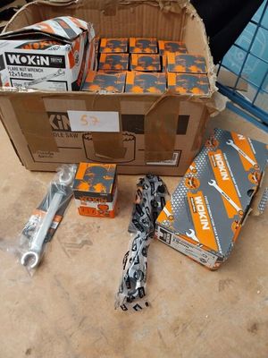 a box of orange and white items on the floor