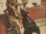 une image représentant un tableau où l'on voit un homme à cheval et un taureau lors d'une corrida