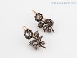 a pair of earrings with flowers and leaves on them