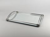 plateau rectangulaire en verre avec poignées en métal