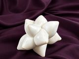 a small white flower on a purple cloth
