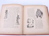 an open book with illustrations of people and animals on it