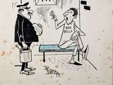 un dessin de bande dessinée représentant un homme en train de parler à un autre homme allongé sur un lit