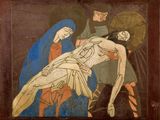 an image of a painting of jesus on the cross with other people