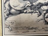 a drawing of a man riding a horse with a woman on it