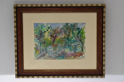 Raya SAFIR (1909-2004), "Terrasse au printemps", gouache sig…