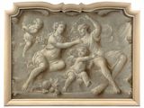 an image of a sculpture of a group of people on a wall