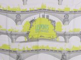 green and white scarf with a picture of a train crossing a bridge