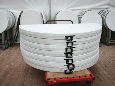 une pile d'assiettes blanches posée sur un chariot
