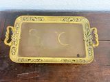 antique brass tray with mirror and handles