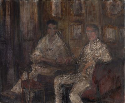 Hervé THIBAULT (né en 1944) Les deux amis au café Huile sur … - Photo 1