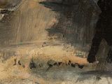 a painting of a man walking down the street