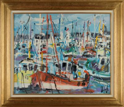 Yvan GRAC (1945) "Flottille de pêche à Guilvinec" HST, SBD.