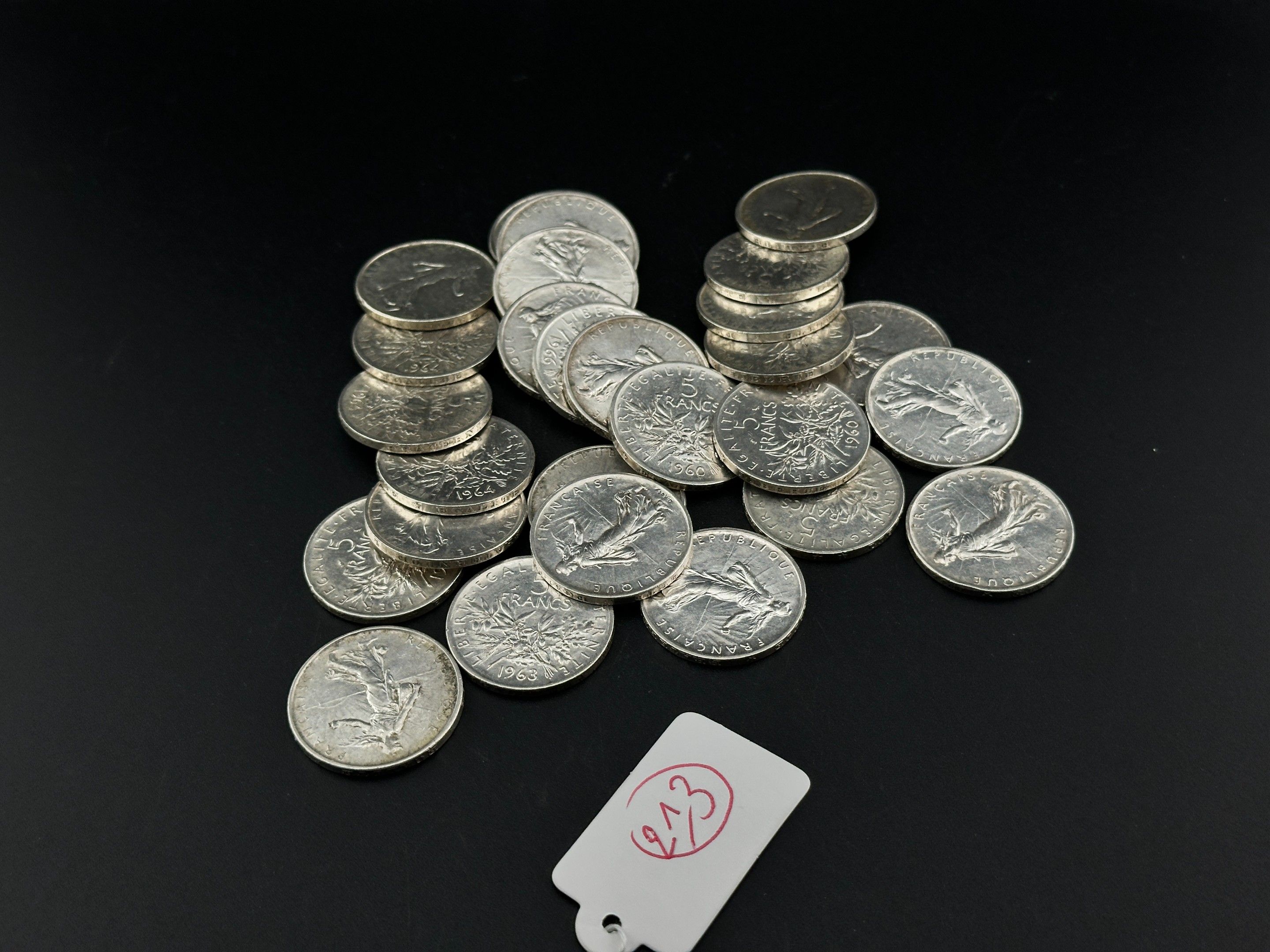 Ensemble de 27 pièces de 5 Francs semeuse.