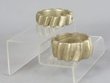 two rings that are sitting on a clear stand