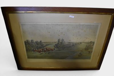 tableau représentant une ferme avec un cheval attelé par un homme