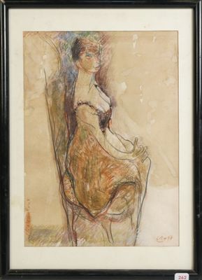 painting of a woman sitting in a chair with her legs crossed