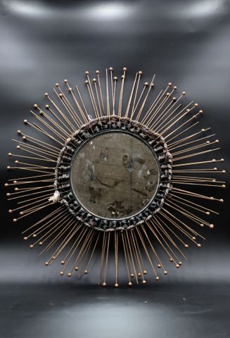 Miroir soleil en laiton, glace circulaire. Manques des boules en ...