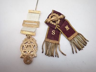 two medals and a scarf are sitting on a white surface