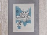 framed picture of a cat and a dog swimming in a lake