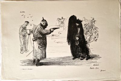 un dessin représentant un homme et une femme armés