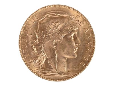 Pièce de 20 francs or au coq, 1909. Petites usures. - Photo 1