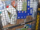 a metal cart filled with bottles of milk and other items