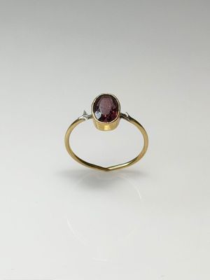 a close up of a gold ring with a garnetite stone