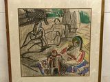 an image of a drawing of a man and a woman sitting on a bench