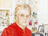 un tableau représentant une femme en chemise rouge, assise à un bureau