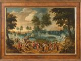 an image of a painting of a group of people in a wooded area
