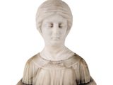 marble bust of a woman with a turban on her head