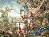 une image représentant un tableau où l'on voit deux enfants dans un décor boisé