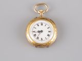 an image of a gold pocket watch with roman numerals on the face