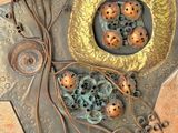 a picture of a metal plate with eggs on it