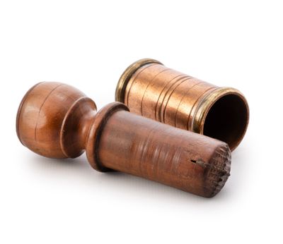 an image of a pair of old copper pipes on a white background