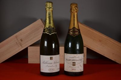 two bottles of wine sitting next to each other on a table